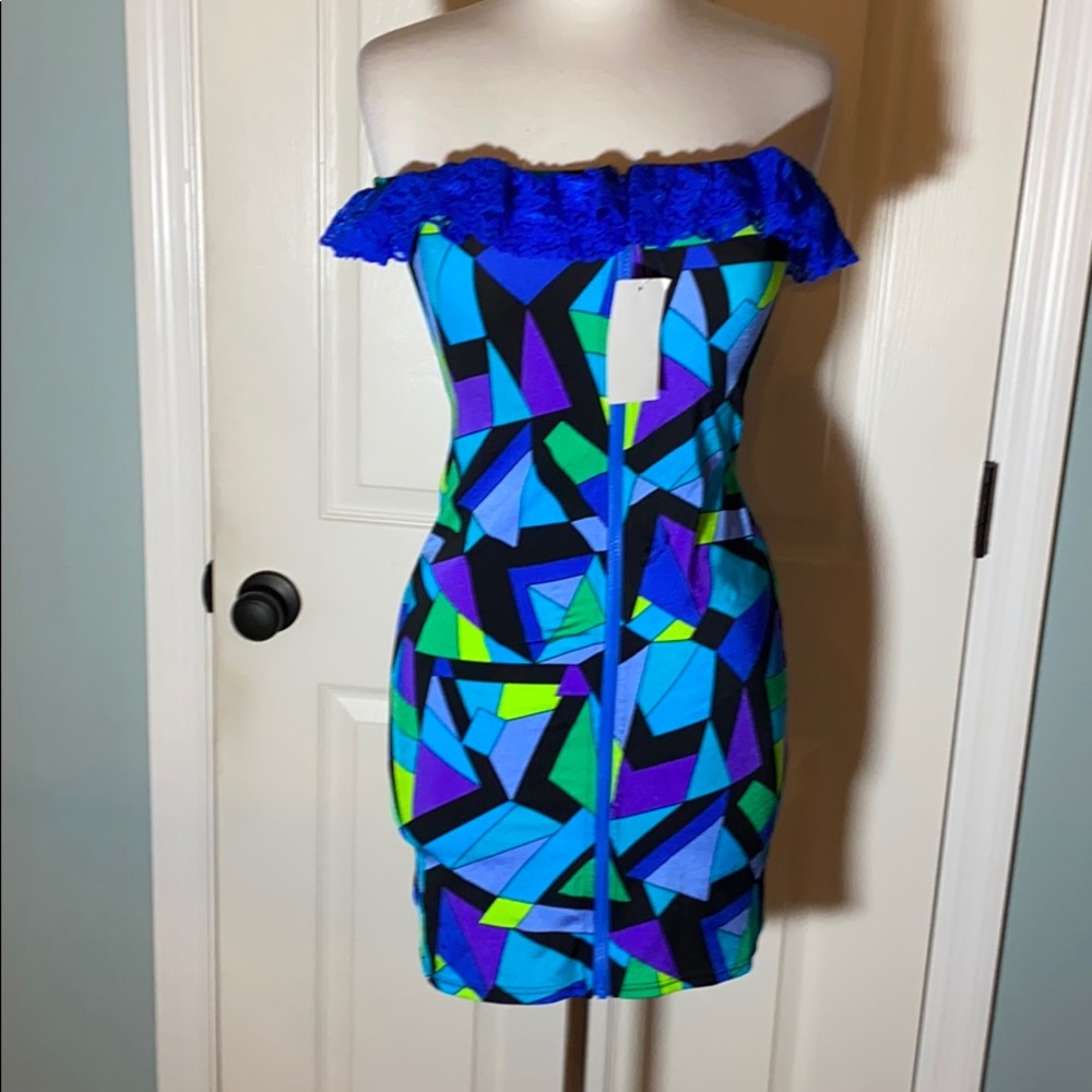 Nwt pavon strapless ruffle abstract dress